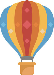 Obraz premium Colorful hot air balloon illustration features vibrant stripes, geometric patterns, whimsical design for cheerful travel concepts.