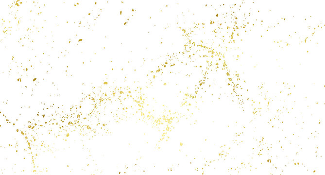 Abstract luxury gold splatter texture with scattered metallic dust on transparent background. Elegant grunge gold foil glitter overlay for festive designs, posters, invitations, and luxury graphics.