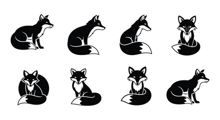Fototapeta premium Variety of black and white fox head illustrations in different circular designs