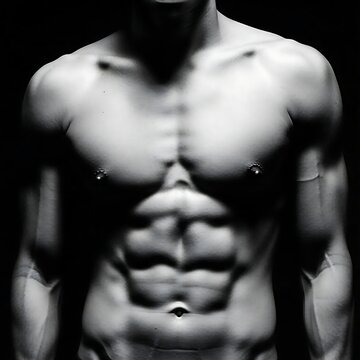 Male Torso with Muscular Physique in Black and White.
