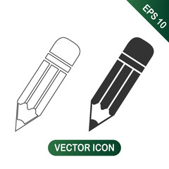 Pencil Outline and Solid Fill Icons for Writing and Drawing