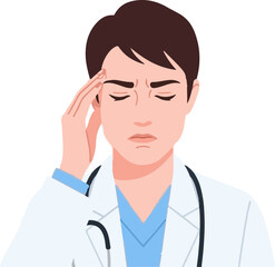 Fototapeta premium Stressed doctor with closed eyes, hand on temple