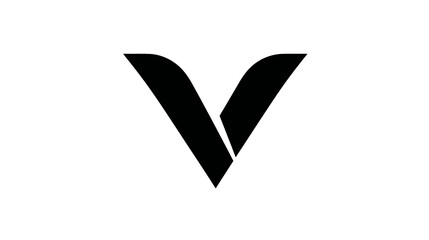 Stylized black letter V icon isolated on a white background. Modern geometric uppercase alphabet character symbol for graphic design.