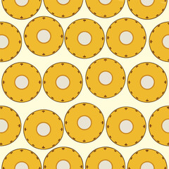 Fototapeta premium Pineapple ring seamless pattern vector illustration with yellow fruit slices on light background