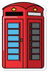 Obraz premium Iconic red telephone booth with blue and gray window panes