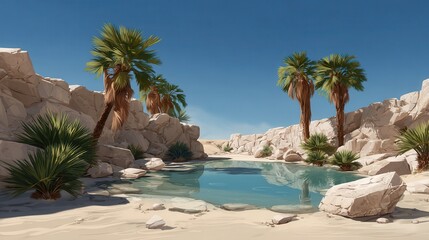Desert oasis adventure palm cluster 2d background nature viewpoint
