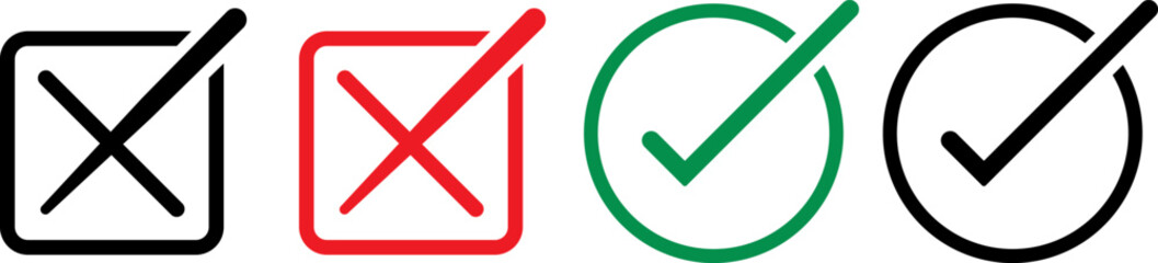 Obraz premium Checkmarks and crosses in squares and circles