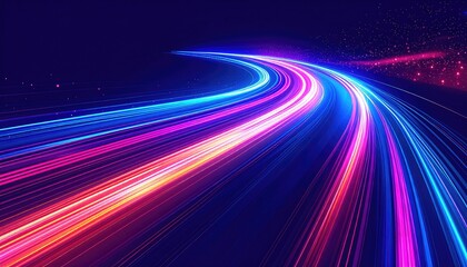 Abstract depiction of light trails curving against a dark gradient backdrop