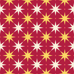 Seamless pattern with yellow and gold stars on a red background
