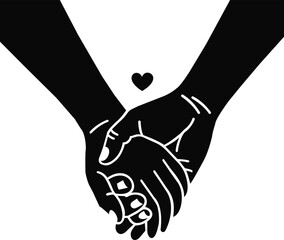 Holding Hands with Heart Symbol &ndash; Romantic Love Silhouette Illustration