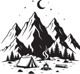 Camping in mountains under starry sky