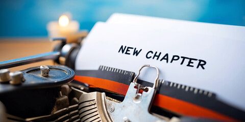 Old typewriter showing new chapter on white paper, conceptualizing starting over, fresh start, and future goals