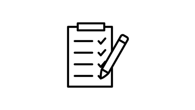Task evaluation icon animation for inspection, exam, checklist, planning, quality control, assessment, business report document, data analysis, clipboard, check, testing, verification, approved
