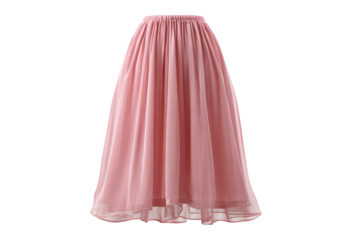 Pink skirt made of soft fabric hanging on a plain background in natural light
