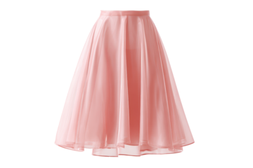 Soft pink skirt hangs on display in a bright setting with lights, showcasing simple clothing design for casual and formal wear