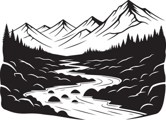 Mountain landscape with river and trees