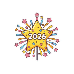 Vibrant star-shaped firework explodes with colorful sparks on New Year's Eve night