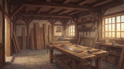 Medieval Carpenter Workshop Interior