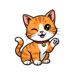 Obraz premium Happy Orange Cartoon Cat Waving Paw