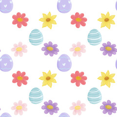 Pastel Easter Egg And Flower Pattern With Soft Spring Colors Illustration