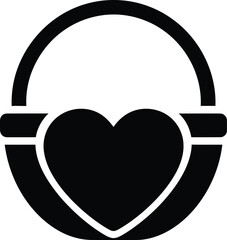 A black heart-shaped object depicted within a circular frame