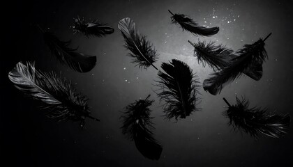 Dark Feathers Floating in Water - A Study in Contrast.