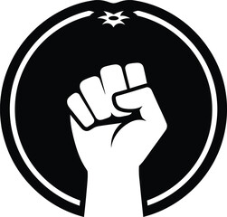 Raised Fist Symbolizing Solidarity and Protest in a Circular Emblem