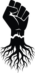 Raised Fist with Roots Symbolizing Strength and Unity