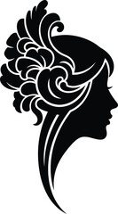 Elegant Woman Silhouette with Floral Hairdo Illustration