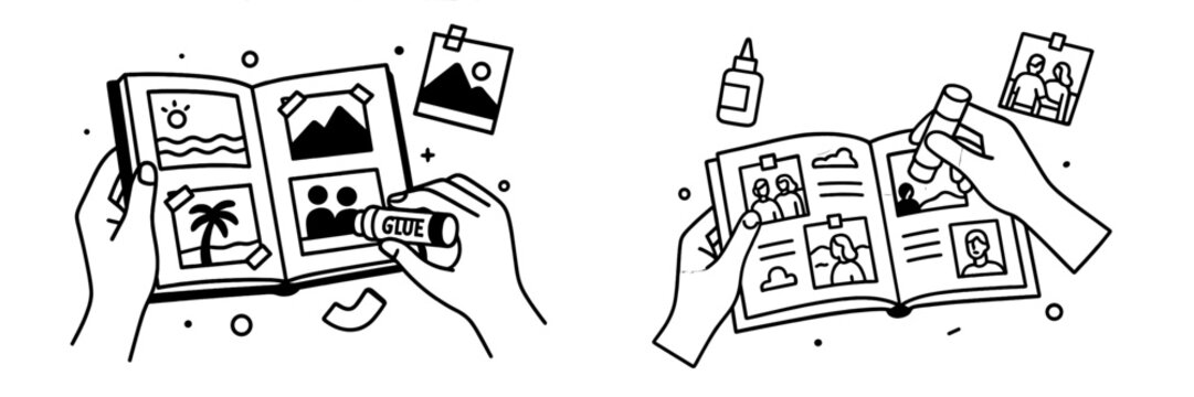 Crafting memories with scrapbook and adhesive glue in hand