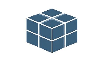 Modern 3D blue cube with white lines on white background