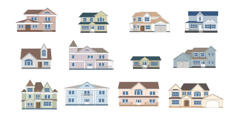 Set of isolated houses. Vector illustration.