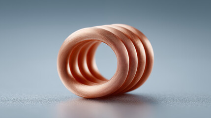 Copper coil spring with metallic texture isolated on gray background, industrial component for electrical and mechanical applications