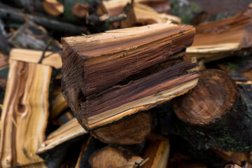 chopped fruit firewood for heating the house or for cooking meat on the grill