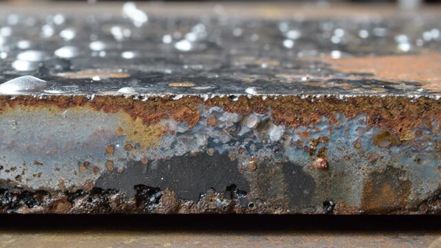 Medium shot capturing the steel substrate coated with innovative zinc layers illustrating resistance to rust and environmental wear.