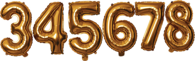 Gold foil balloon numbers set illustration from zero to nine, shiny metallic party decoration elements for birthday, anniversary, celebration banners, and festive event designs © MdSobuj