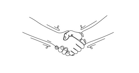 Minimalist line art handshake symbolizing friendship and agreement, no editable stroke