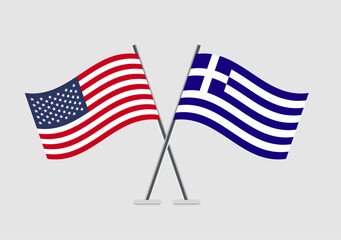 United States and Greece vector flags in 2D digital art formation