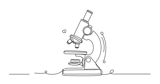 Continuous line drawing of a microscope - minimalist scientific equipment illustration, no editable stroke