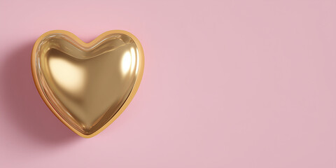 Golden heart symbol on pink background love rendering copy space banner