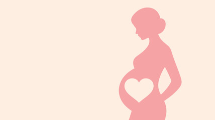 A gentle pink silhouette of a pregnant woman with a heart shape on her belly