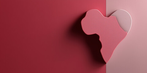 Africa map heart shape on pink background copy space banner