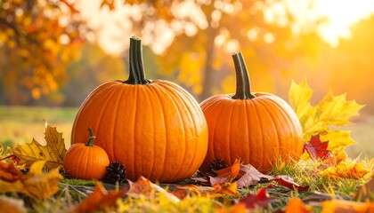 Autumnal Pumpkins in a Golden Light - A Seasonal Harvest.