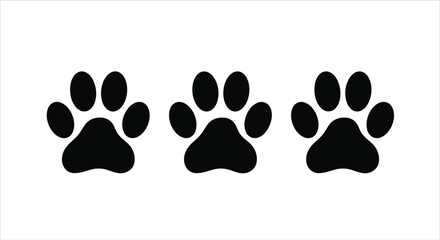 Vector set of three black animal paw print icons featuring claw marks and pads isolated on white background for pet and wildlife design. © MdShakil