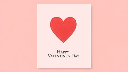 Happy valentines day greeting card with red heart on pink background