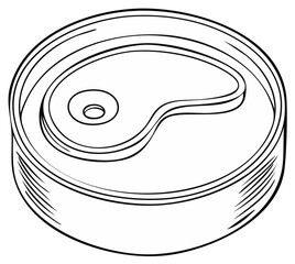 Simple black and white line drawing of a generic round metal food can with an easy-open lid