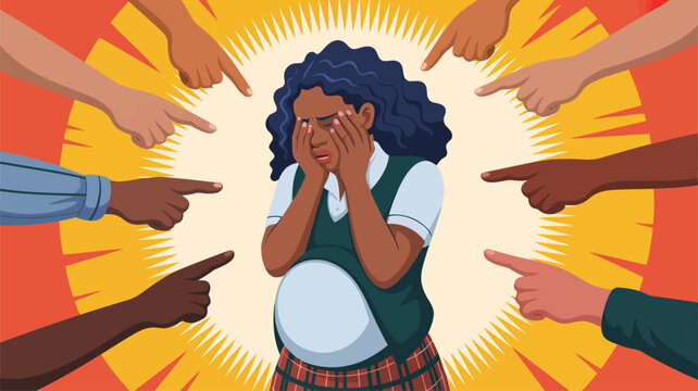 A pregnant student with dark skin feels immense shame as many hands point fingers at her