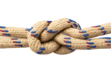 Close-up of rope knot on a transparent background, detailed and clear