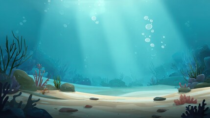 Undersea adventure 2d background of sandy seafloor and coral silhouettes