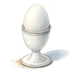 White Egg Placed in a Classic Ceramic Egg Cup, Minimal Illustration Isolated on a Clean White Background.